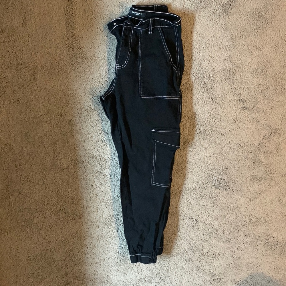 Black denim cargo pants